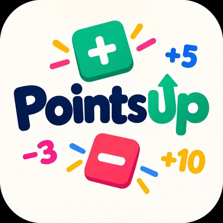 PointsUp app icon: a green plus tile and a pink minus tile around the PointsUp name